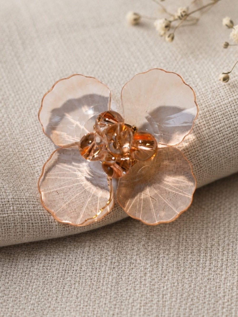 Large Lucite Translucent Pink Flower Brooch Statement Piece